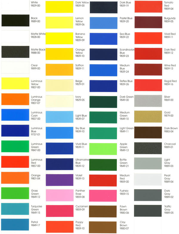 Mactac 9800 Color Chart